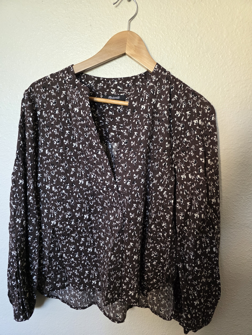 Madewell V Neck Long Sleeve Top, Dark Carob